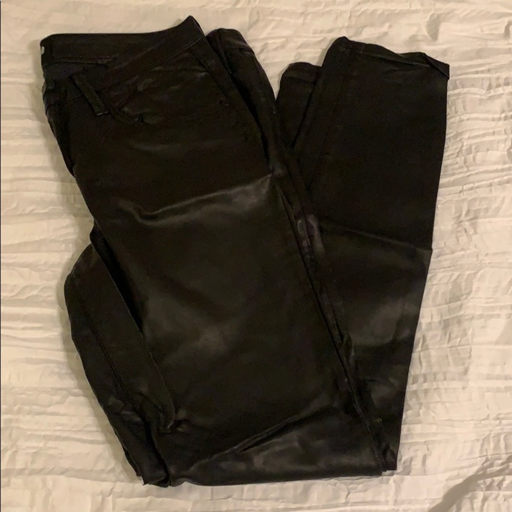 Black leather skinny pants